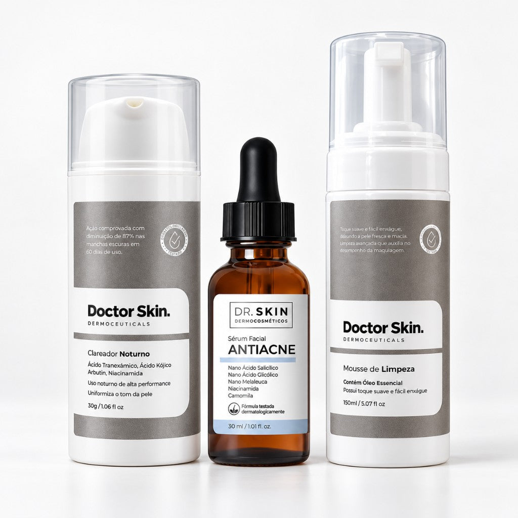 Kit Creme Clareador + Sérum Antiacne + Mousse de Limpeza