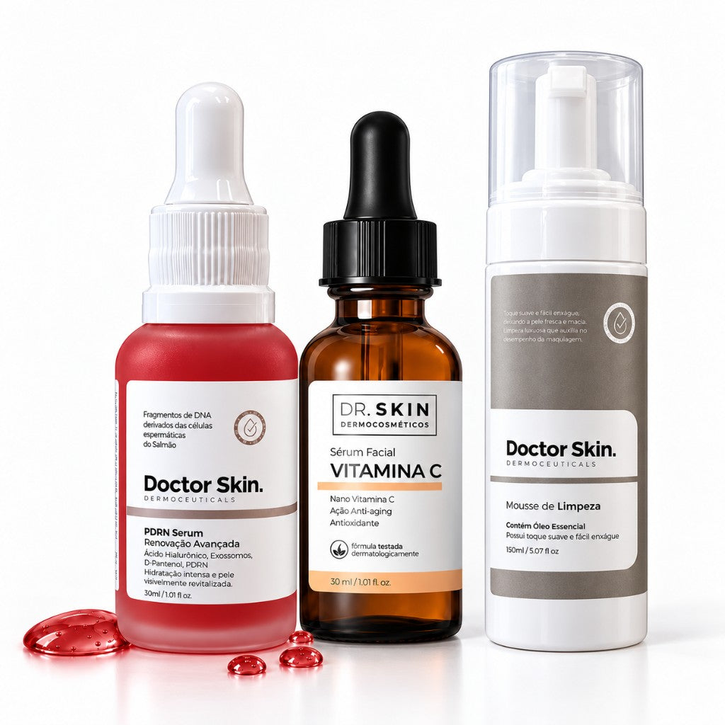 Kit Séruns Vitamina C + PDRN + Mouse de limpeza